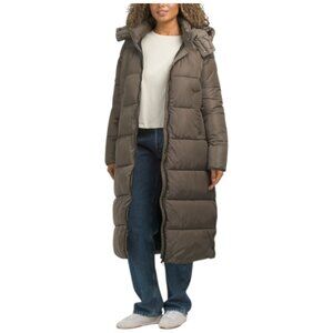 SAVE THE DUCK Grey Colette Quilted Long Puffer Coat
